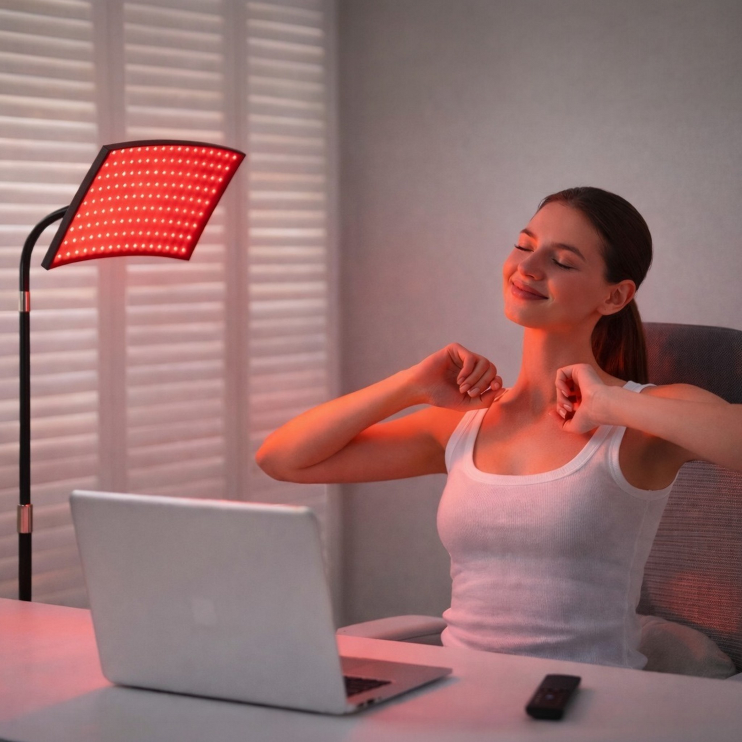 ArcRise floor stand roodlichttherapie paneel (red light therapy panel) in kamer, 660nm rood + 850nm near-infrared (NIR)